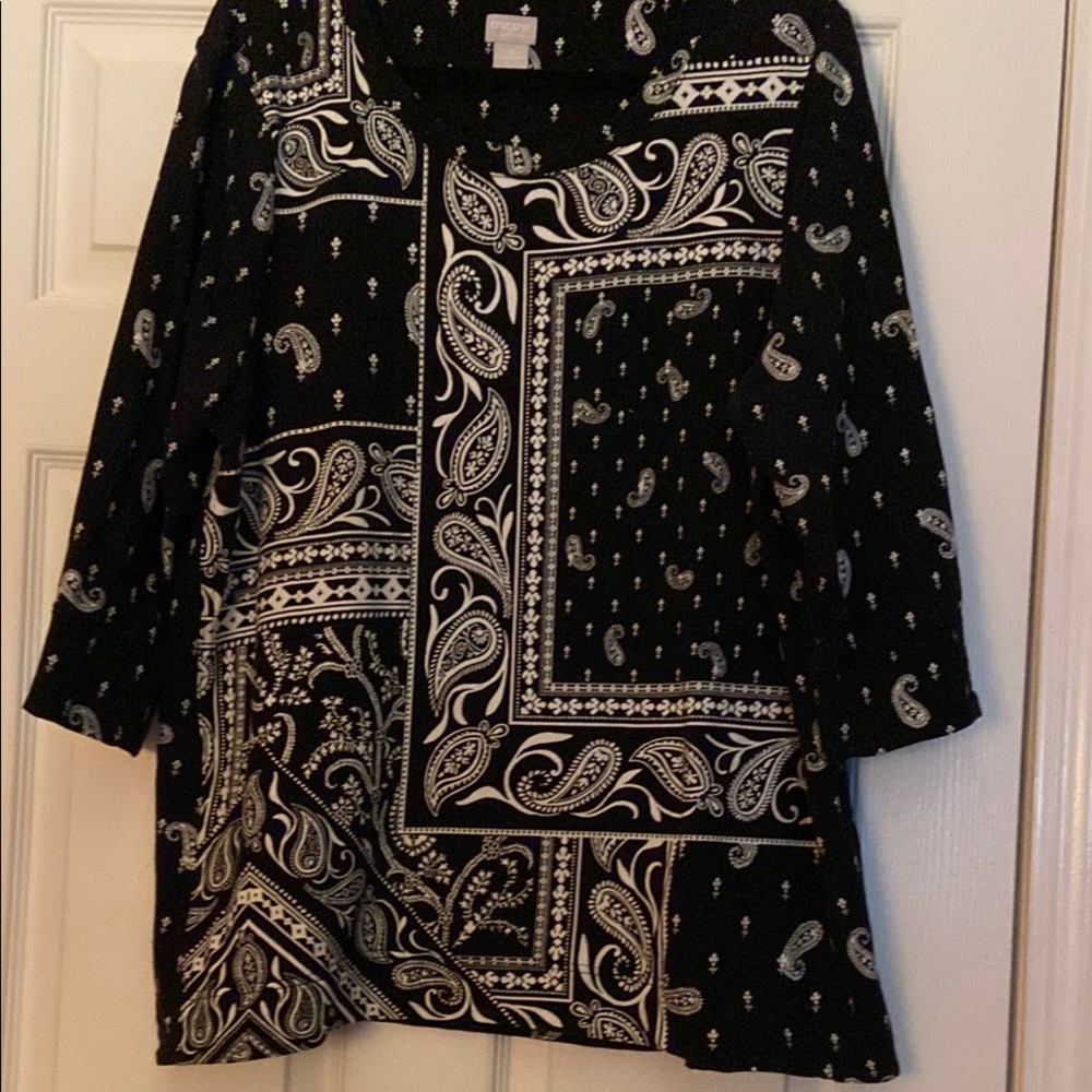 Chico's Black and White Paisley Top